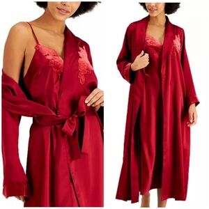 Beautiful Red Satin Velvet Trim Robe